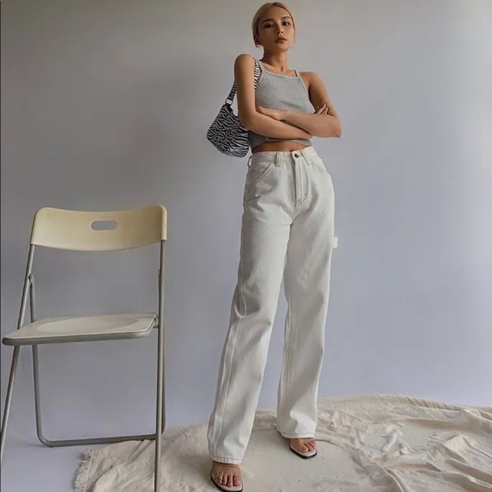 Yes Style Straight Cut Boyfriend Jeans Off-White Size Small